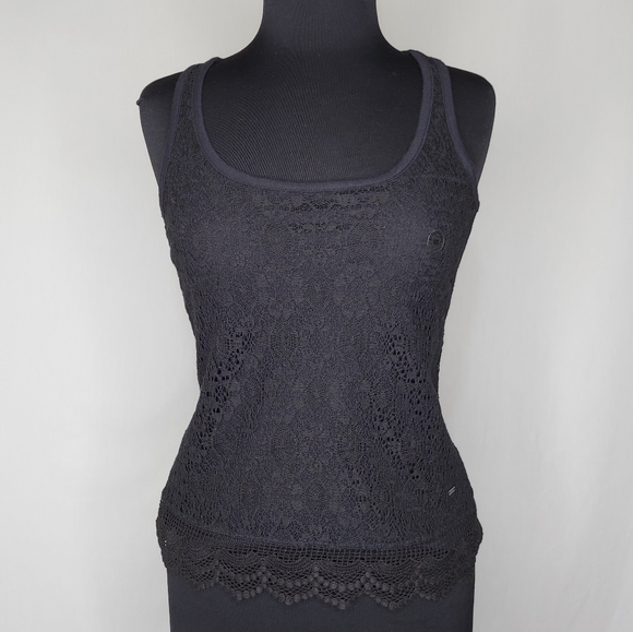 Aeropostale Tops - Aeropostale Lace Tank Top Scoop Neck Jersey Stretch Black Lined XS NWT